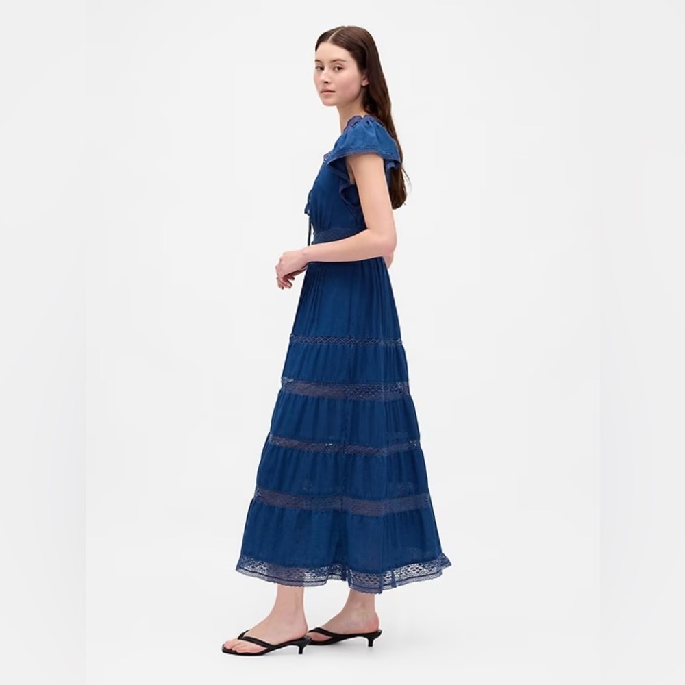 NWT! Gap Medium Indigo Lace-Trim Cottagecore Midi Dress 📎 - Picture 3 of 6